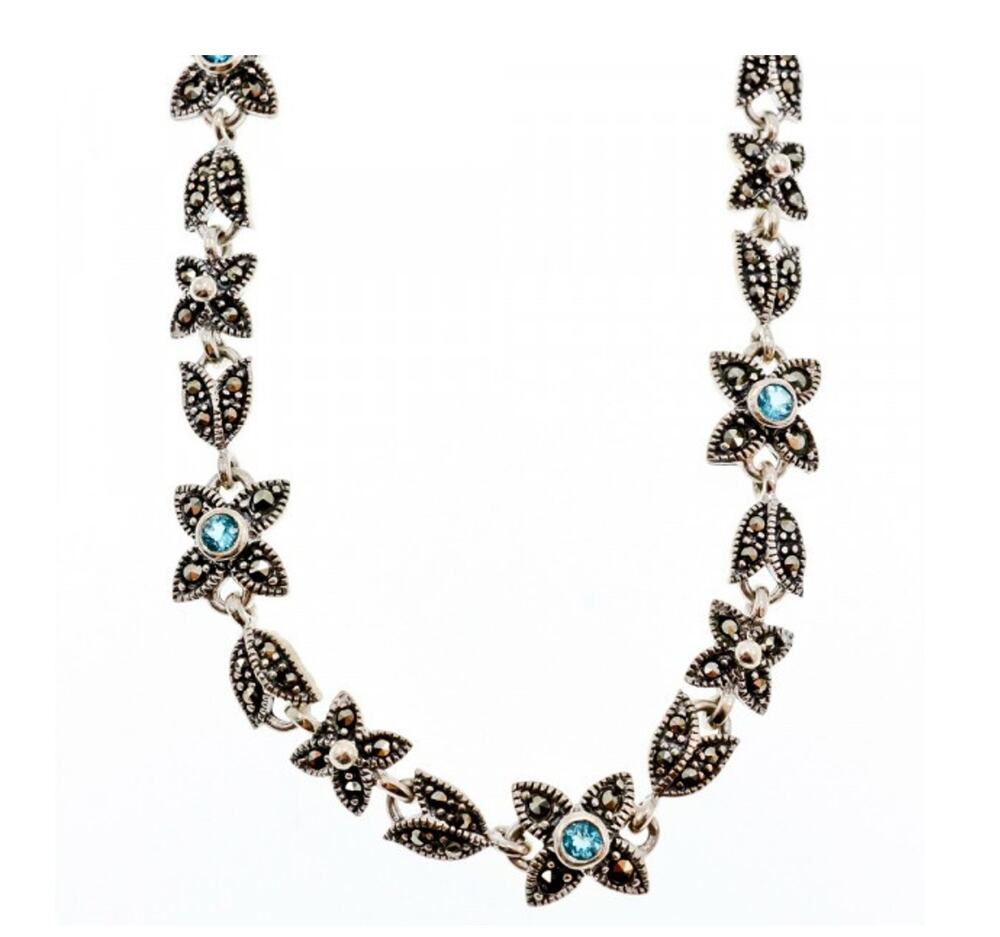 925 Sterling Silver Topaz & Marcasites "Flowers" Necklace